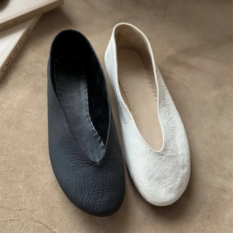 Women Casual Elegant Round Toe Shallow Mouth Flat Shoes Comfortable Slip on Flat Ballet Shoes Grandma Shoes for Ladies