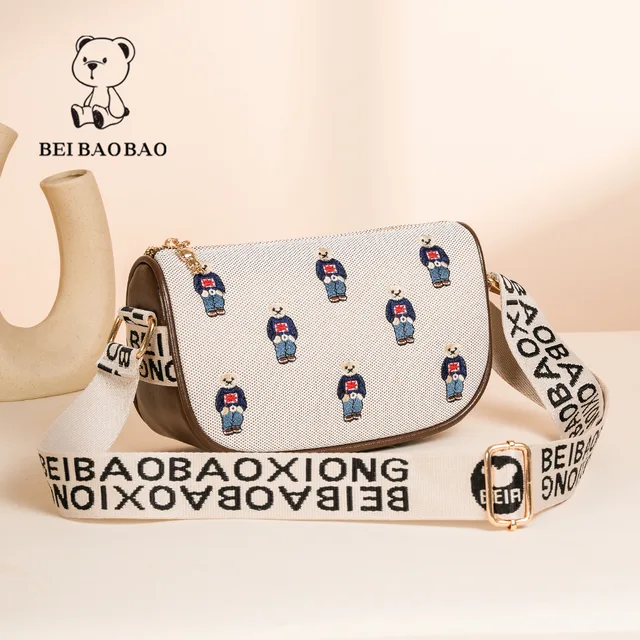 Beibaobao 2024 jesień nowy dopasowany kolorystycznie wszechstronna Mini torba z misiem pojedyncza torba na ramię Crossbody torba na co dzień klasyczna torba damska