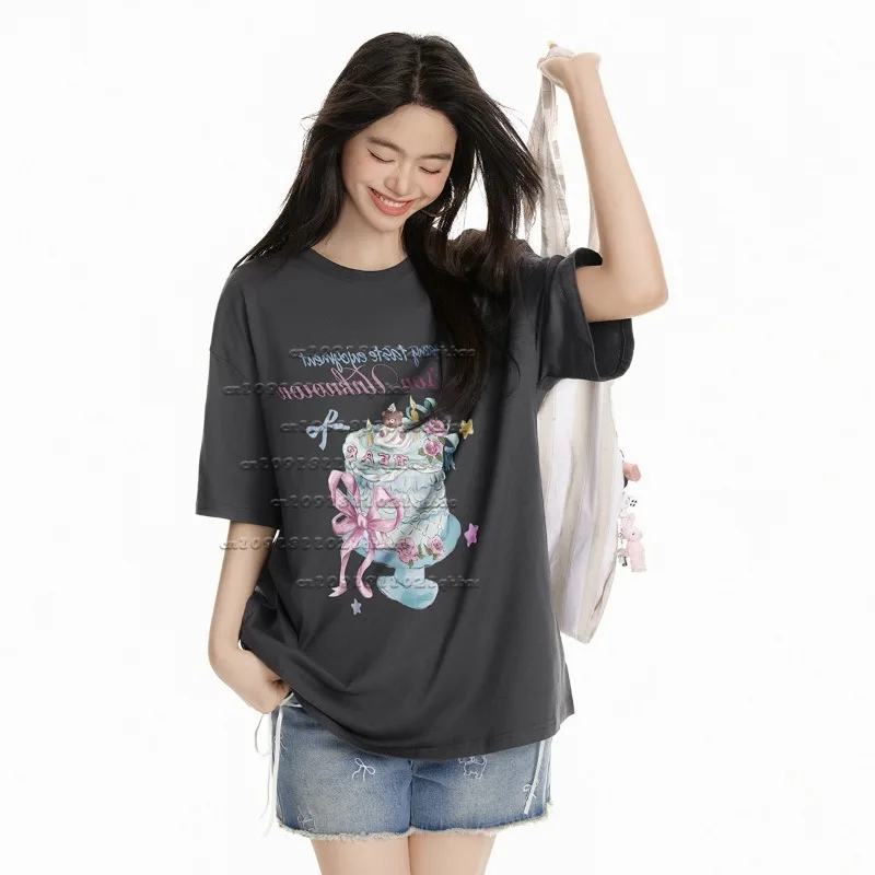 

New Sweet Cake Bear 3D Printed Short Sleeve T-shirt Loose and Cute Wind Speed Dry Top