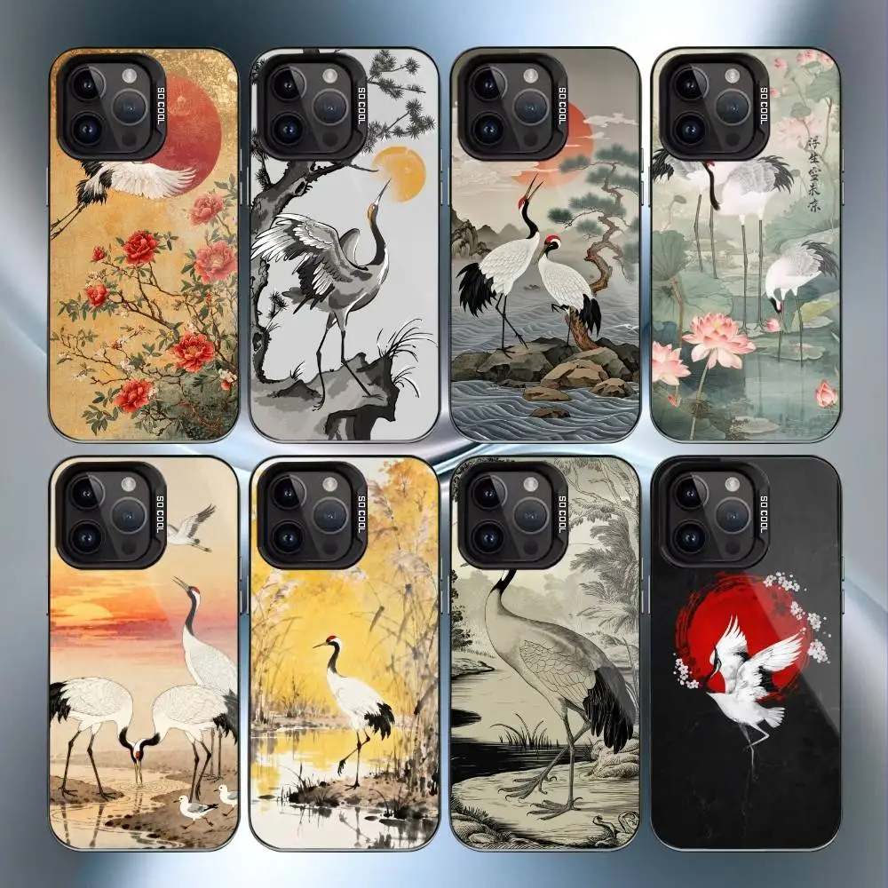 

Chinese C-Crane Art Phone Case For IPhone 16 17 15 14 12 13 Pro Max Black Color Shockproof Cover