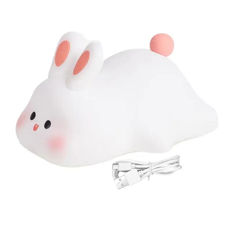 Touch Sensor RGB LED Rabbit Night Light Remote Control USB Rechargeable Silicone Bunny Lamp for Children Baby Toy Gift