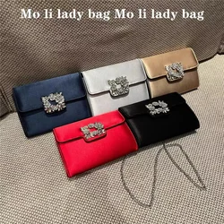 Fashion Satin Square Bag Women Elegant Handbag Glitter Diamonds Evening Bag Wedding Party Clutch Purse Shoulder Crossbody Bag