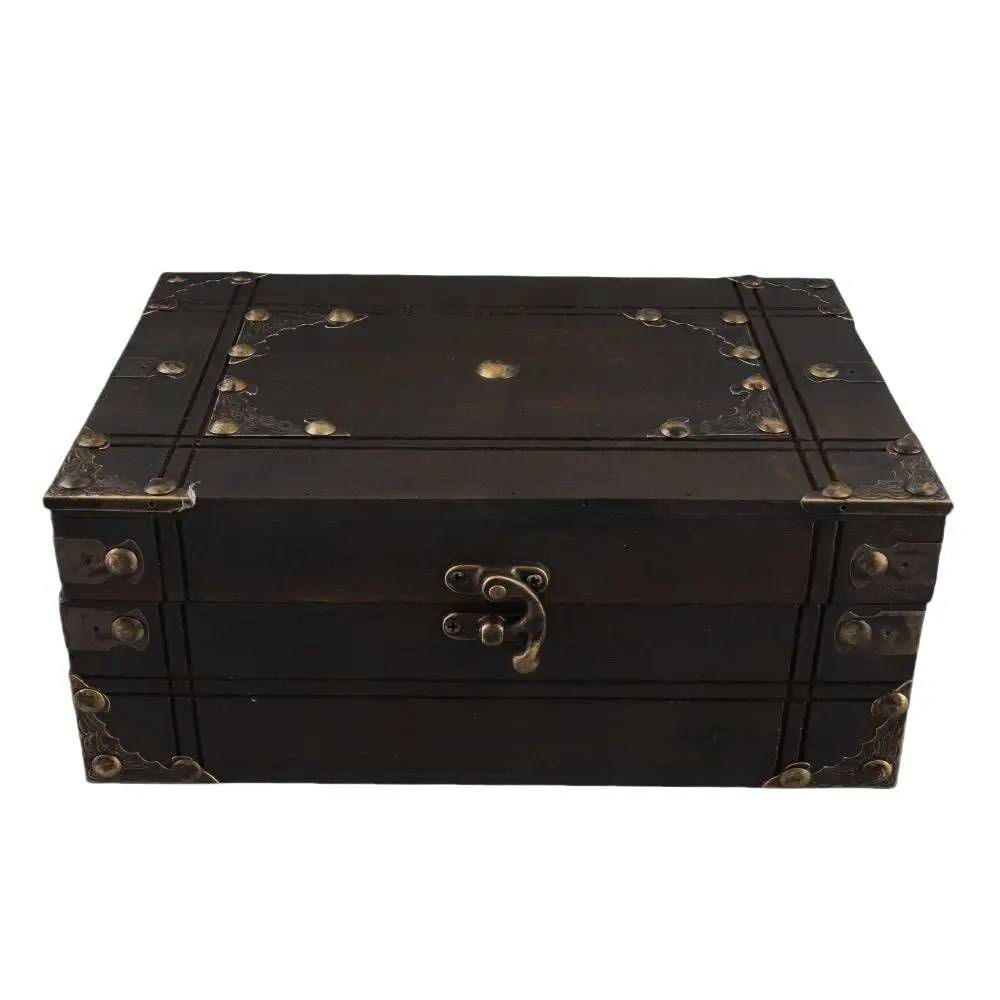 With Lid Wooden Storage Box Multifunctional Exquisite Workmanship Wooden Treasure Box With Lock Desktop Style Wooden Trinket Box