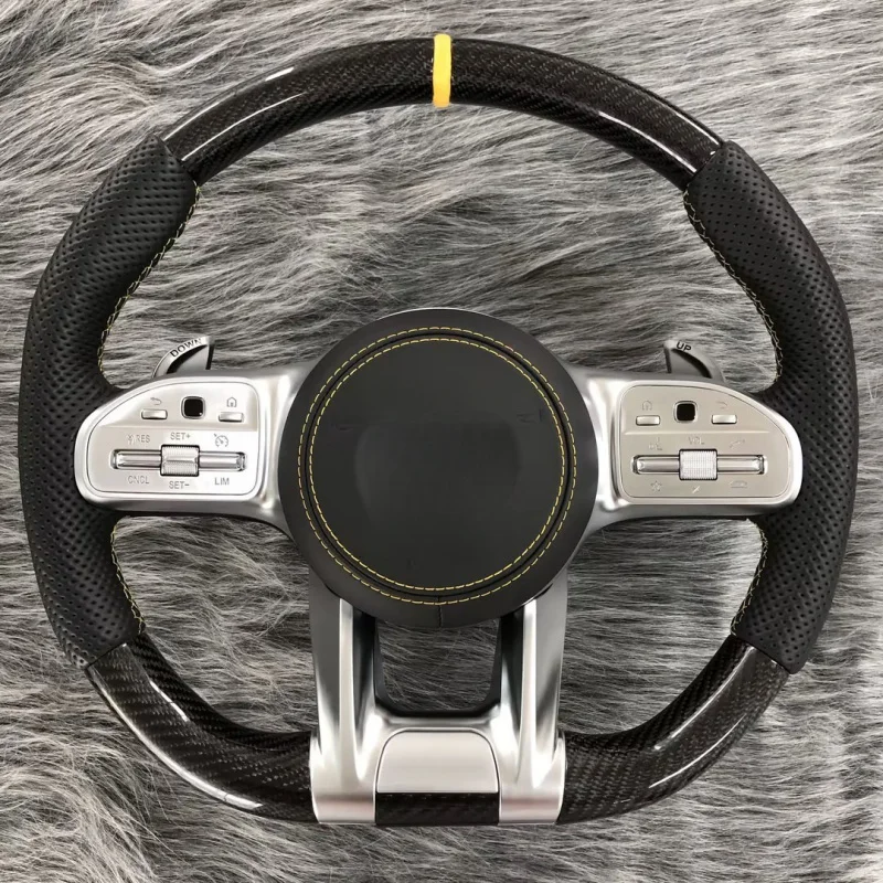For  Mercedes-Benz models, upper and lower carbon fiber, left and right black perForated leather, yellow alignment m