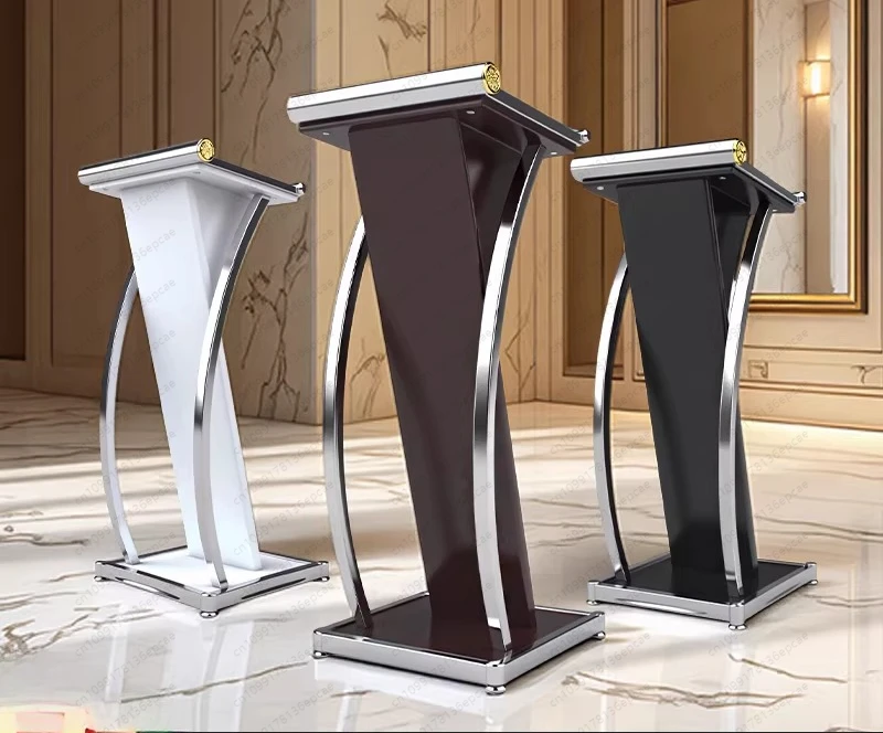 Minimalist Stainless Steel Lectern - Sleek Podium for High-End Reception Areas, Restaurants & Corporate Events