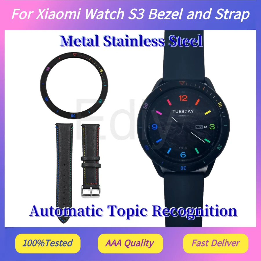 

For Xiaomi Watch S3 Bezel and Strap BlackRainbow with scale stainless steel bezel dial case outer frame automatic recognition