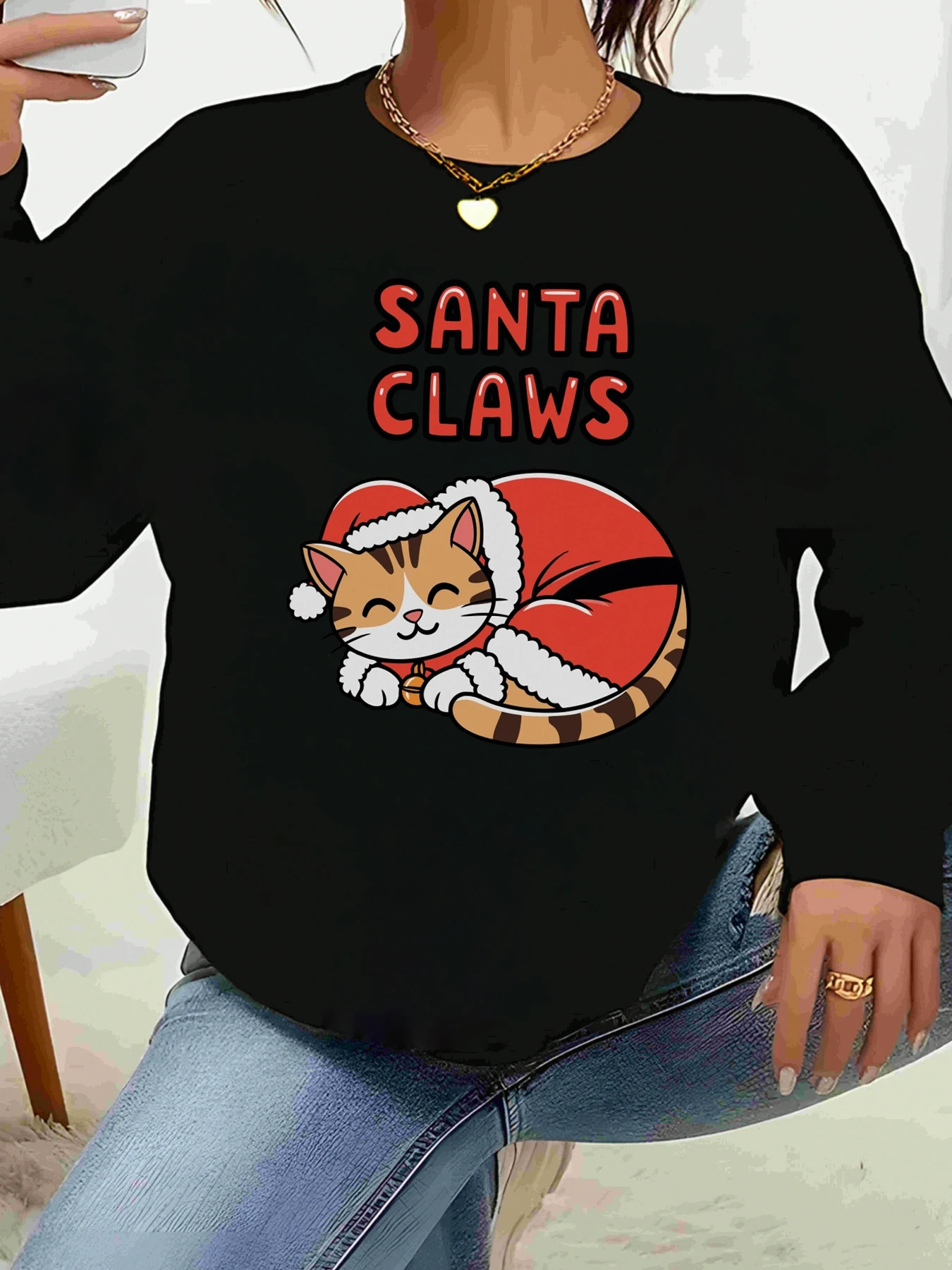 

Рождественский свитшот с принтом когтей Санта-Клауса, праздничная повседневная одежда, женская мода