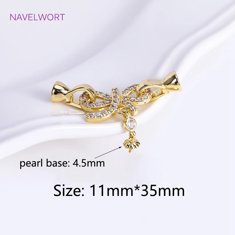 Trendy 18K Gold Plated Bowknot Pearl Clasp Connector With Peal Base,Premium Luxury Accessories,Fashion Jewelry For Women