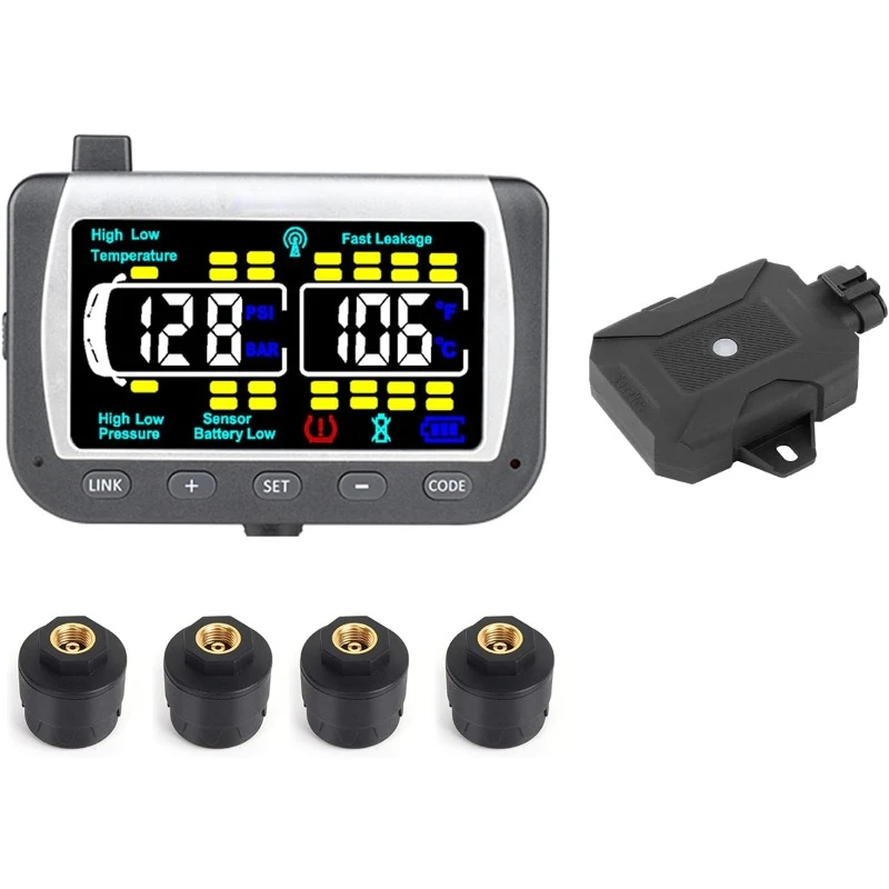 TPMS4B Real Time/24x7 Tire Pressure Monitoring System - Color Monitor + 4 at Sensors + Booster