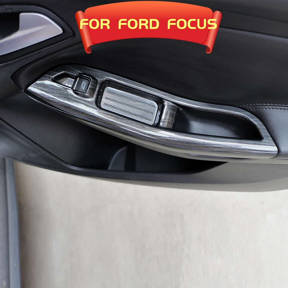 4Pcs For Ford Focus 3 MK3 MK4 2009-2017 Car Door Interior Armrest Window Panel Wood Black Decorative Sticker