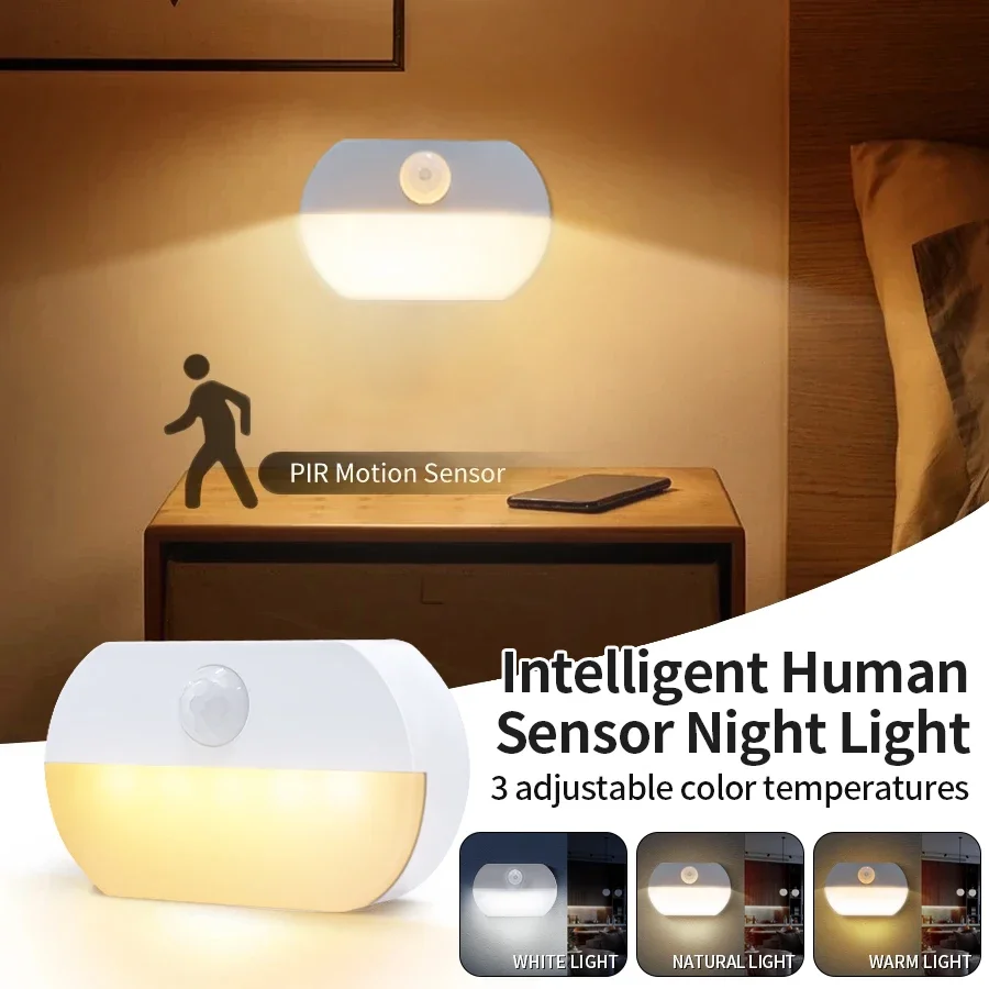 

Motion Sensor LED Night Light USB Rechargeable Wireless Cabinet Lamp 3 Color Magnetic Wall Lamp for Stair Closet Hallway Bedroom