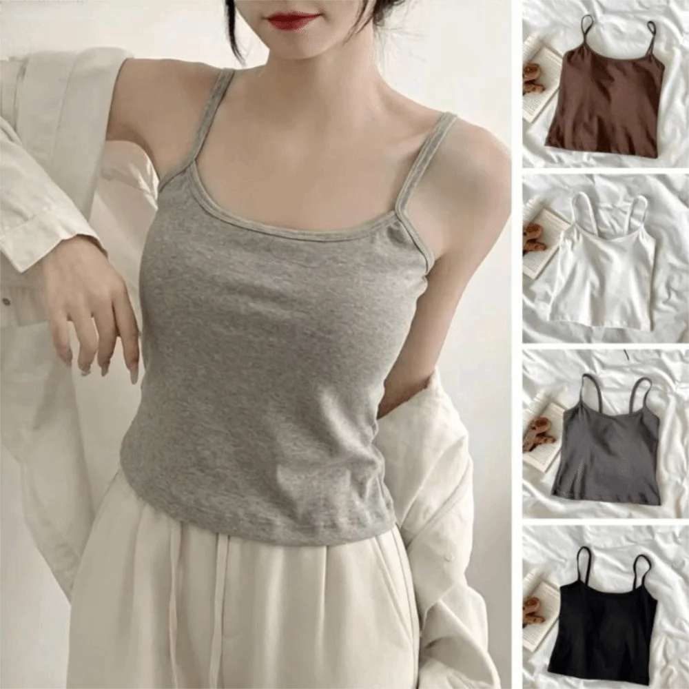 Spaghetti Straps Women Camisole Slim Fit with Chest Pad Spaghetti Straps Tank Top Sleeveless Built-in Chest Pad Vest