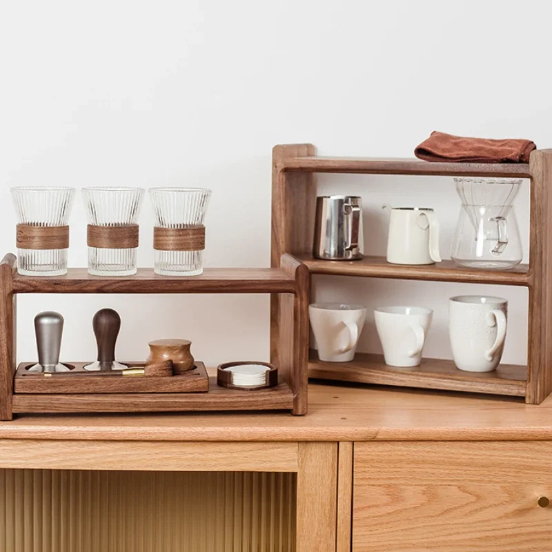 Black Walnut Solid Wood Organizer ， Tea Sets Coffee and Cosmetics Vintage Desktop Storage Box Multi-Functional Wooden Rack