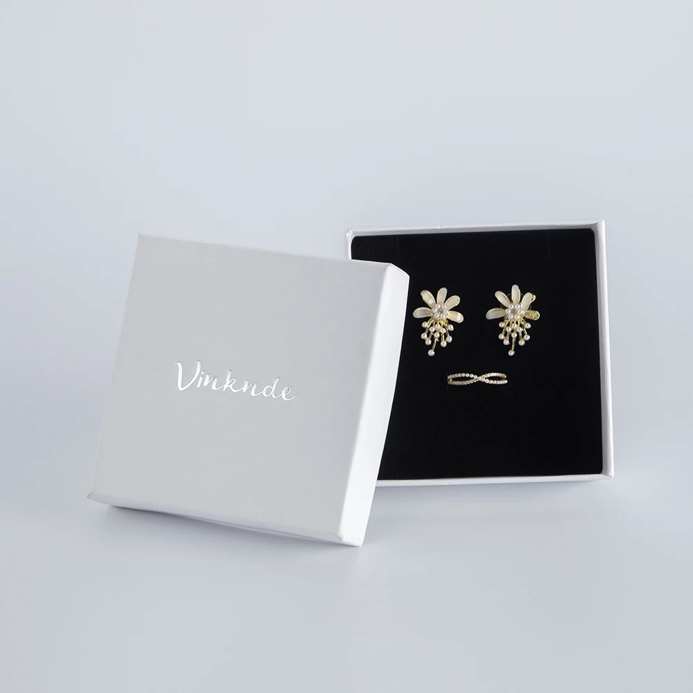 24Pcs Personalized Custom Print Logo Paper Jewelry Box Wedding Gift Packaging for Ring Earring Necklace Pendant Bracelet Storage