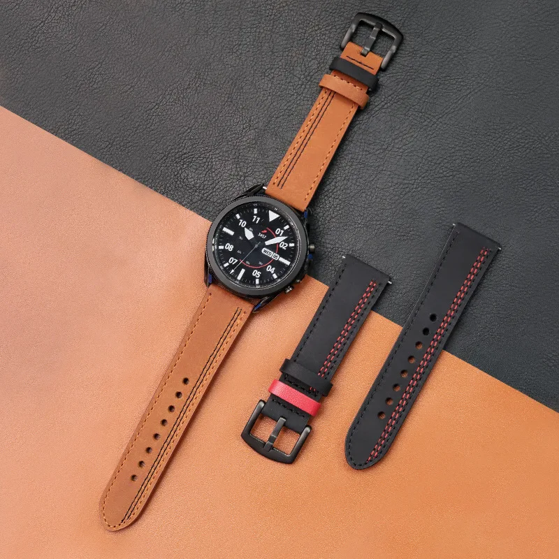 20mm 22mm Leather Strap for Samsung Galaxy watch 4 6 classic 3 5 pro Active 2 belt Retro Loop bracelet huawei gt 3-2-2e-gt2 band