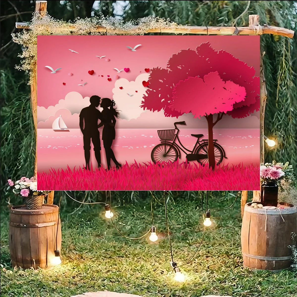 Valentine's Day Backdrop Lover Couple Heart Tree Background Wedding Engagement Party Anniversary Decoration Banner Photography