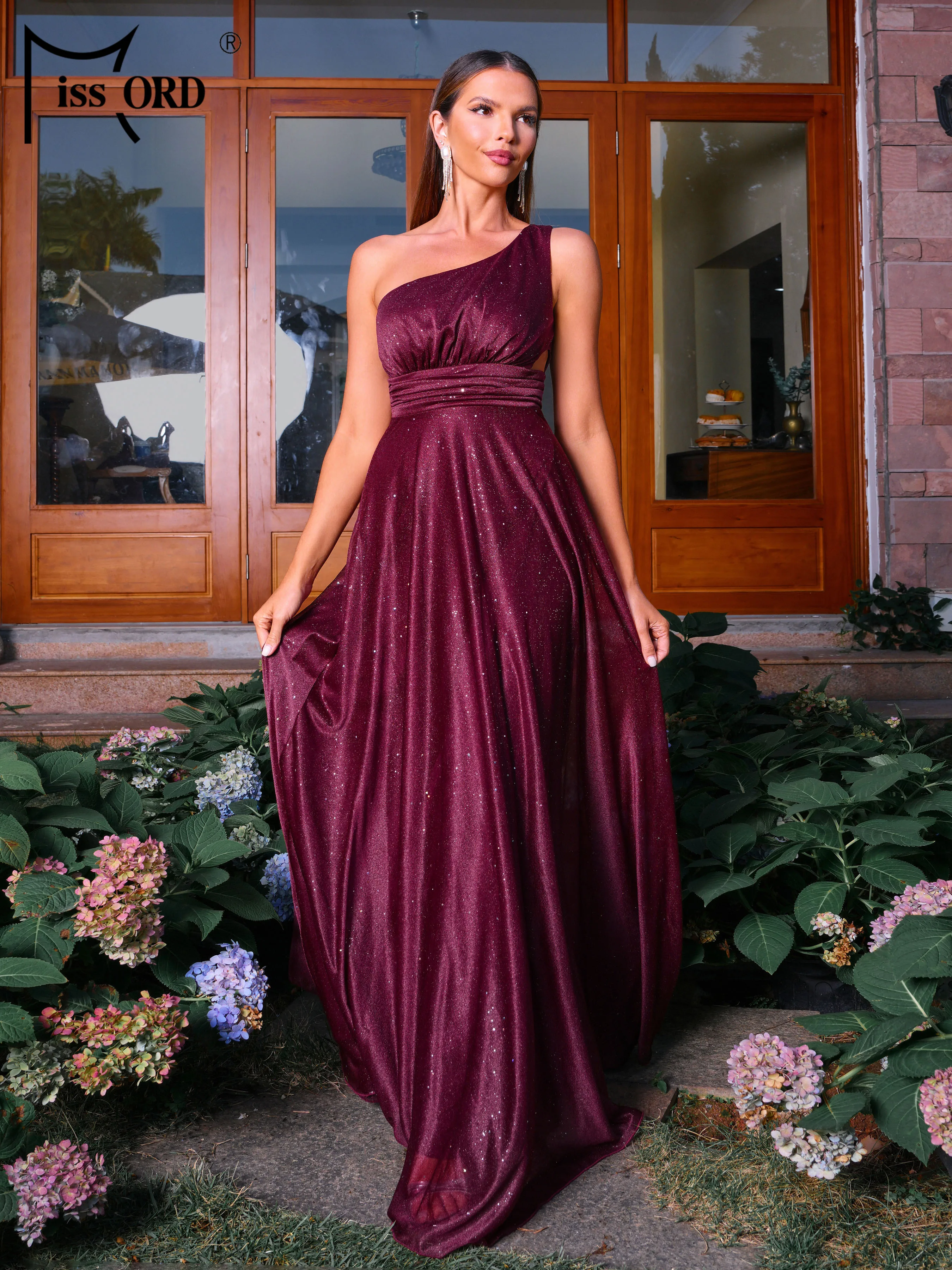 Missord 2024 New Chic Elegant Woman Dress Burgundy One Shoulder A Line Evening Formal Occasion Prom Party Dresses