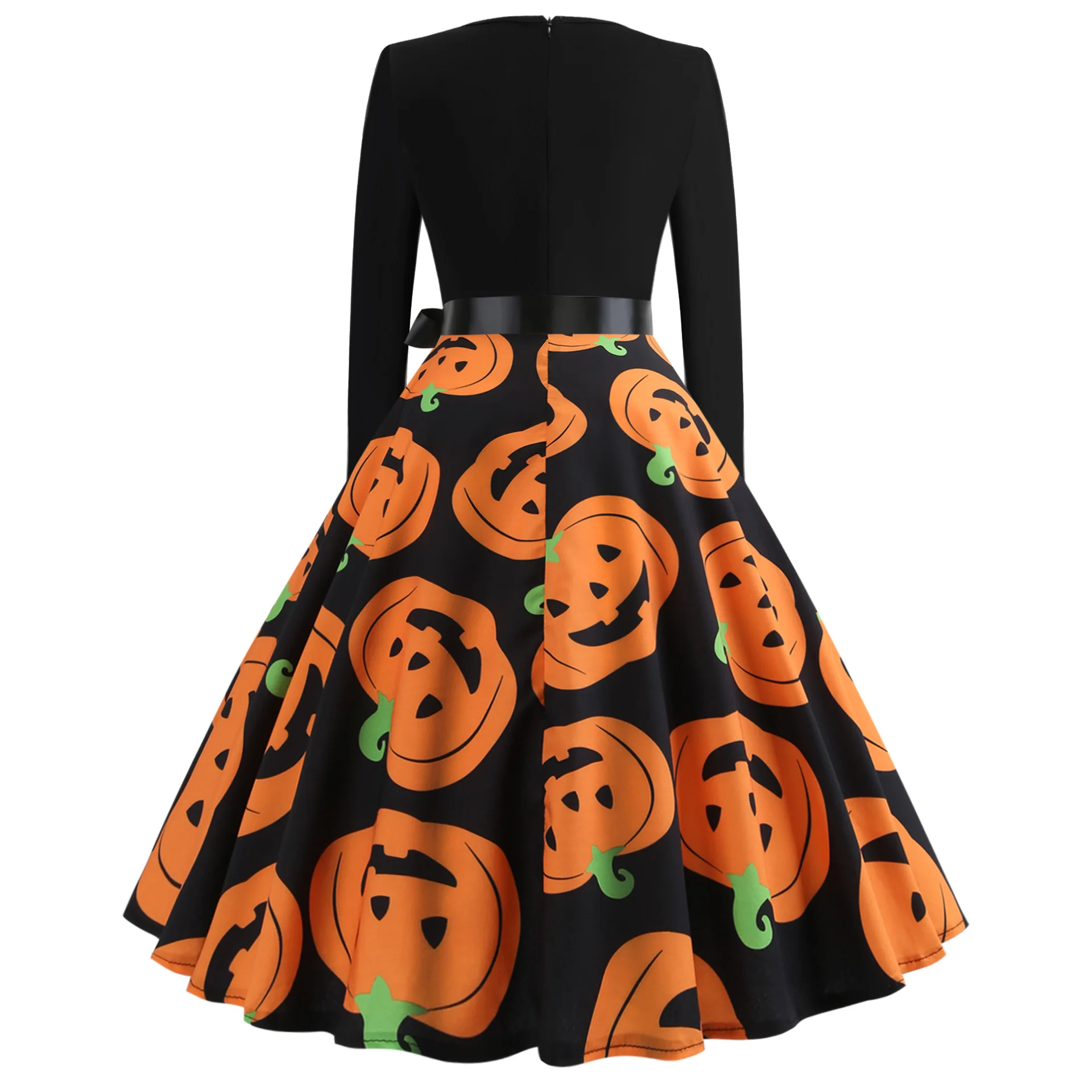 New Long Sleeve Burnt Flower Halloween Print Flared Dress 8347 Kawaii Boho African 2025 Summer Dress Robe Vestido Women Party
