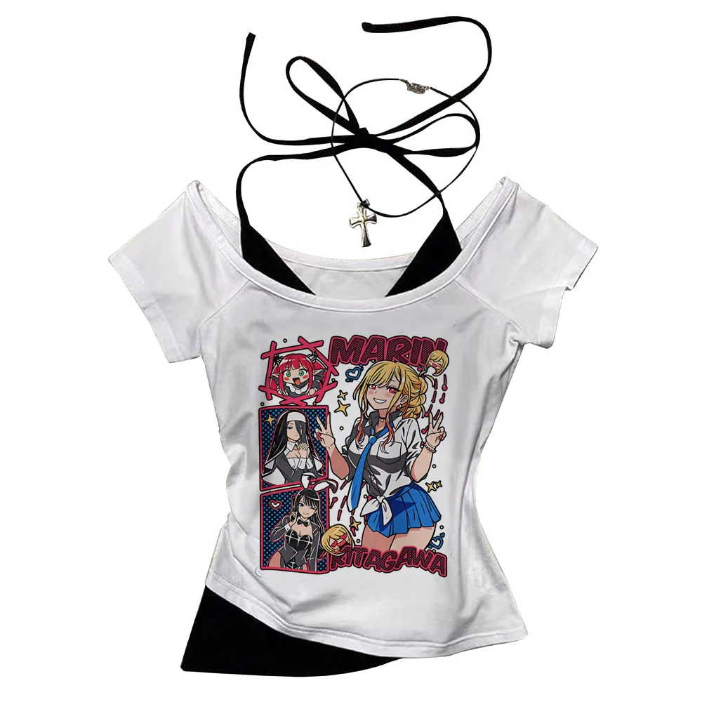 Marin Kitagawa cropped top female gothic 2000s emo party clearance sales tshirt harajuku manga cute gyaru