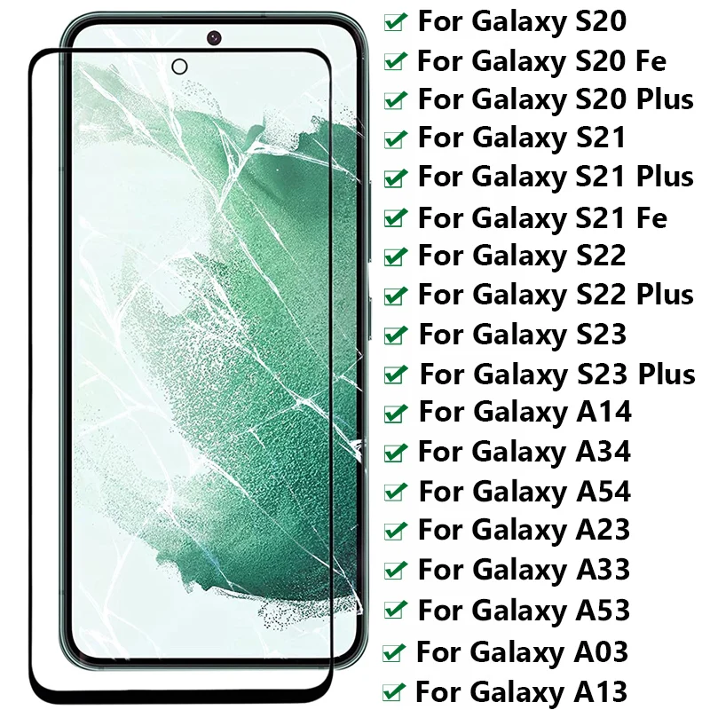 Tempered Glass For Samsung Galaxy S21 S20 Fe S22 Plus S23 Screen Protectors For Samsung A23 A53 A33 A34 A54 A14 A73 A13 Glass