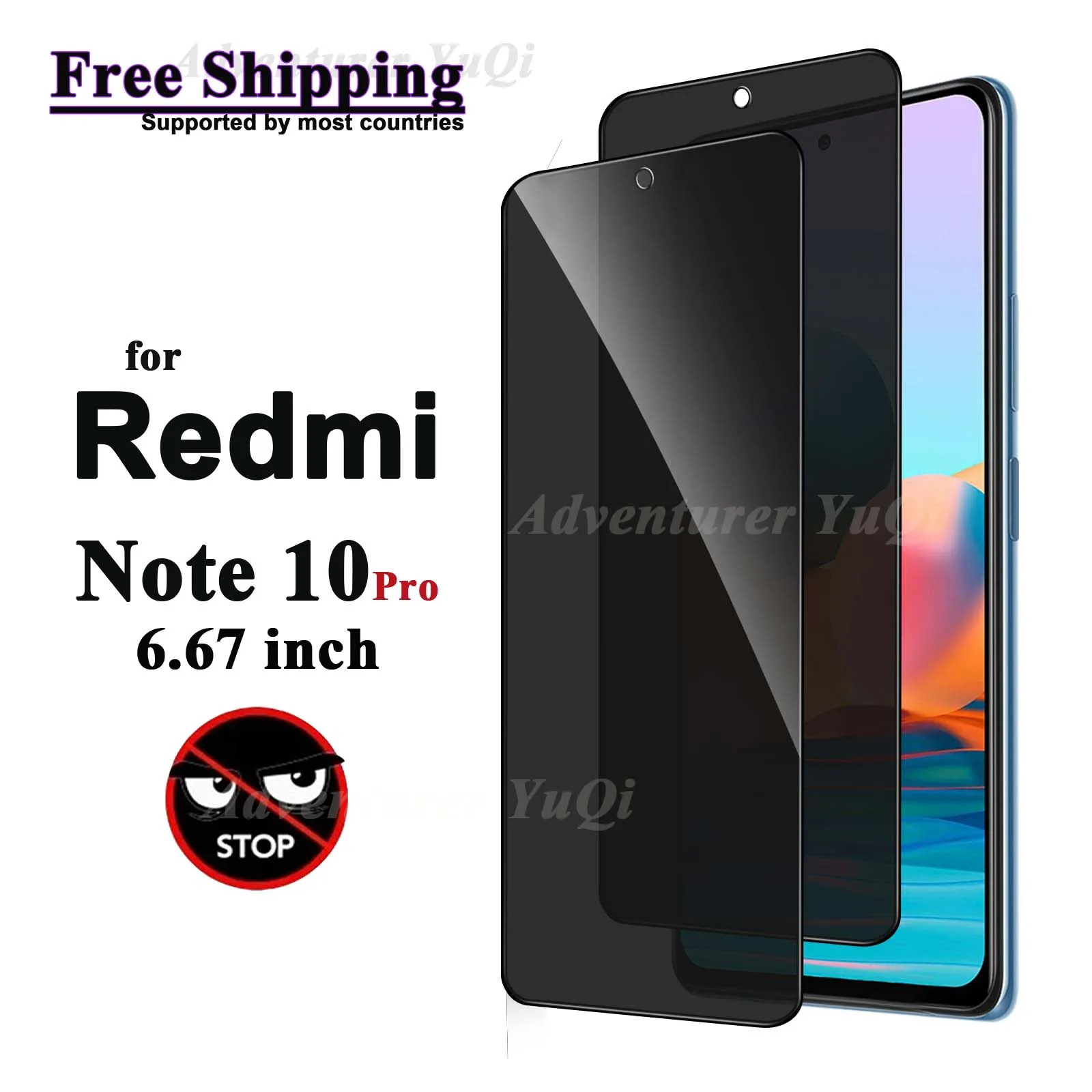 

Anti Spy Screen Protector For Xiaomi Redmi Note 10 Pro 6.67 inch Tempered Glass Privacy Peep Scratch 9H Case Friendly High Alumi