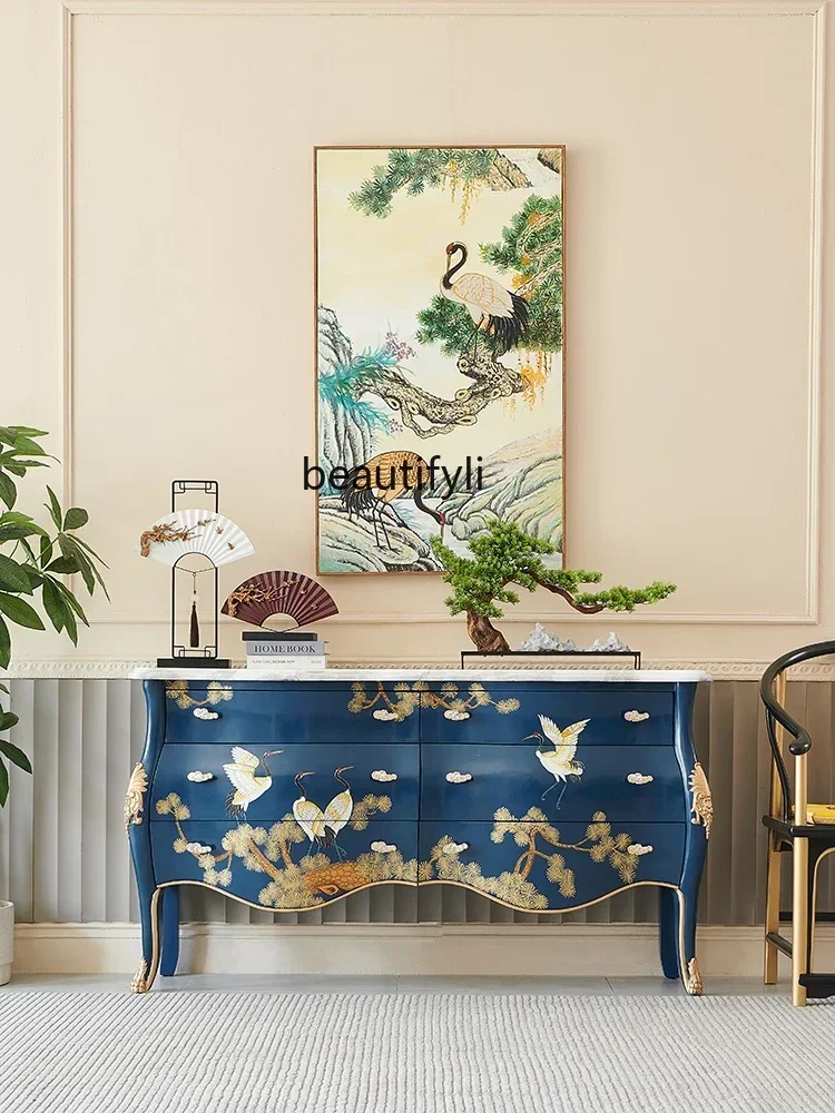 

zxS New Chinese Style National Fashion Luxury Hand Painted Crane Villa Entry Door Solid Wood Porch Partition Curio Cabinet