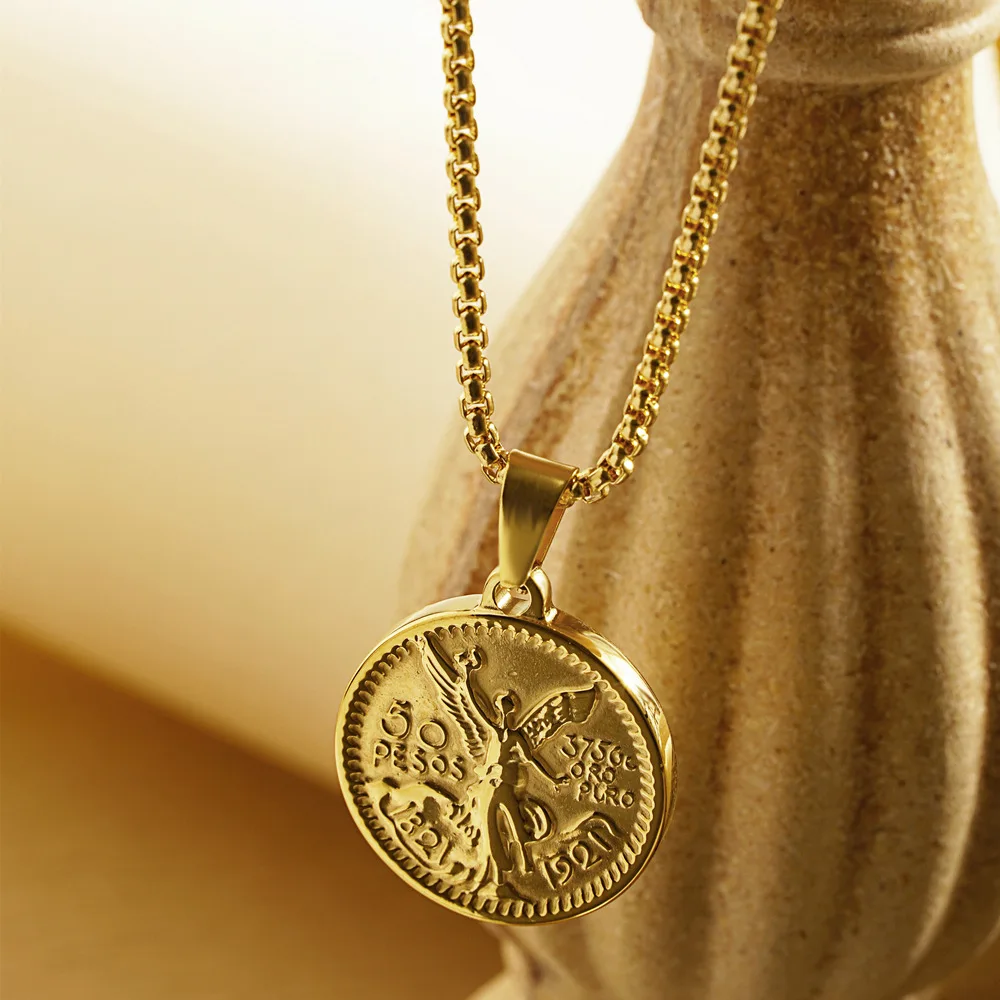 Hombres Mujeres Redonda Moneda Mexicana Centenario Moneda 50 Pesos Colgante Collar
