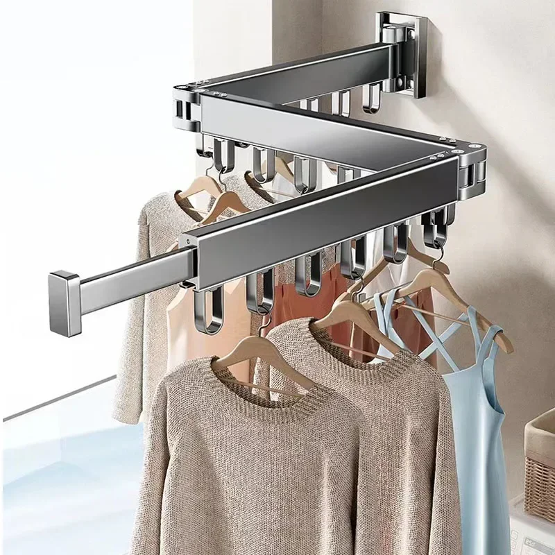 

wholesalers Wall-mounted foldable retractable drying rack aluminum household hanging clothes hanger