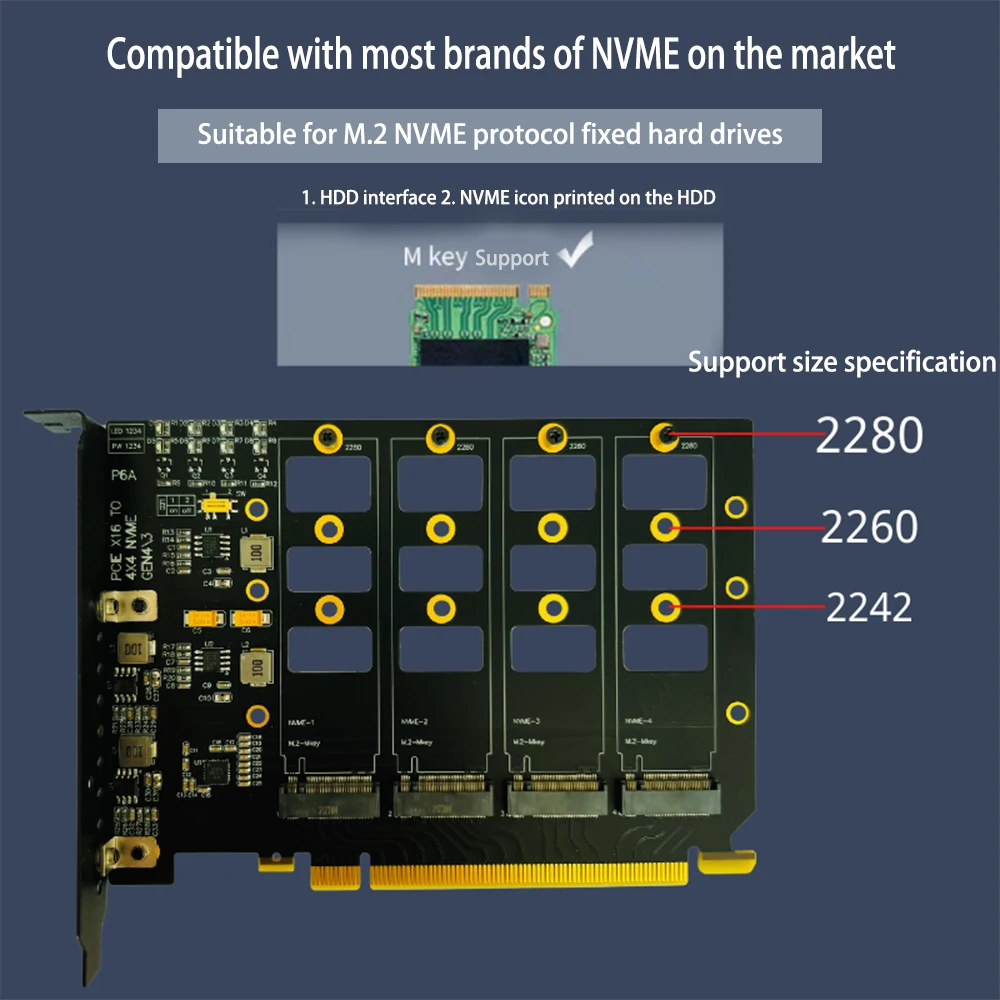 IC Clock Split PCIE 4.0 X16 To 4-disk M.2 Nvme SSD Split Card Full Speed Signal Compatible with Gen3/gen4 PCI-E 4.0 x4x4x4x4