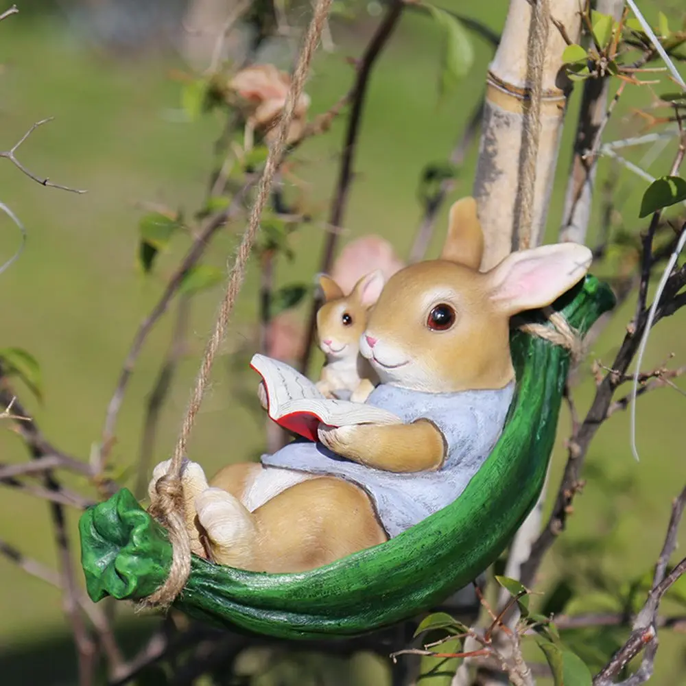 

Garden Cartoon Decorations Lovely Swing Rabbit Household Ornament Creative Rabbit Statue Resin Crafts Gift Pendant