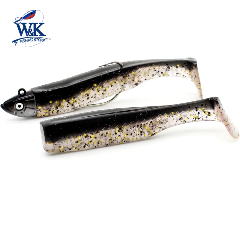 Juego de cebo súper suave en M09 Weedless Minnow 14g JIG Head 9cm, señuelo de pesca para lubina Zander, Shad Black Minnow Action