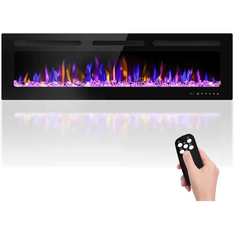 

Электрический камин 68 дюймов, настенный и встраиваемый с дистанционным управлением, ультратонкий настенный каминный обогреватель 750/1500 Вт с регулируемым таймером