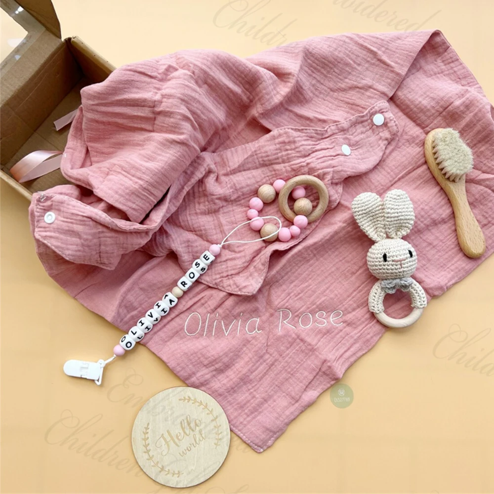 Personalized Name Baby Gift Set Newborn Baby Bib Bath Towel Toys Gift Box Custom Embroidered Name Care Package for Newborn Kids