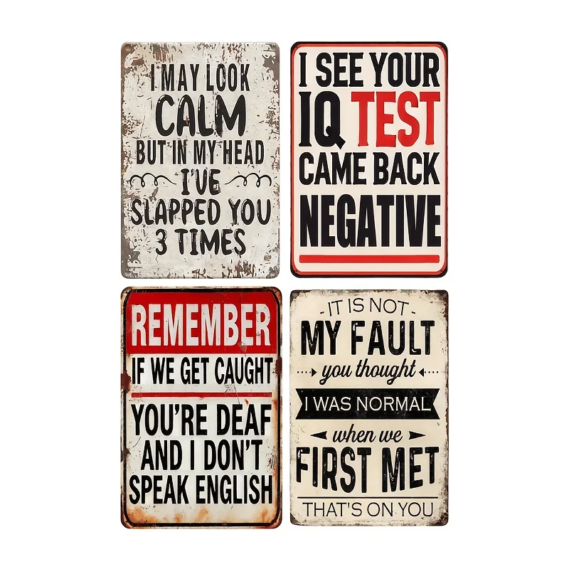 [2D Flat]4pcs Retro Humor Metal Sign Set,Decorative Funny For Man Cave Plaque For Garage Basement Workshop Farmhouse 8x12 Inches