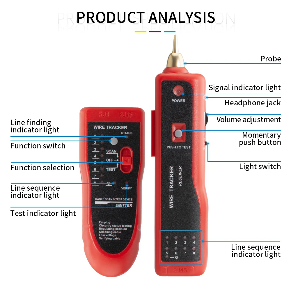 Professional LAN Line Finder Wire Tracker, RJ45 RJ11 Ethernet Telephone Cable Detector Maintenance Testing Tool
