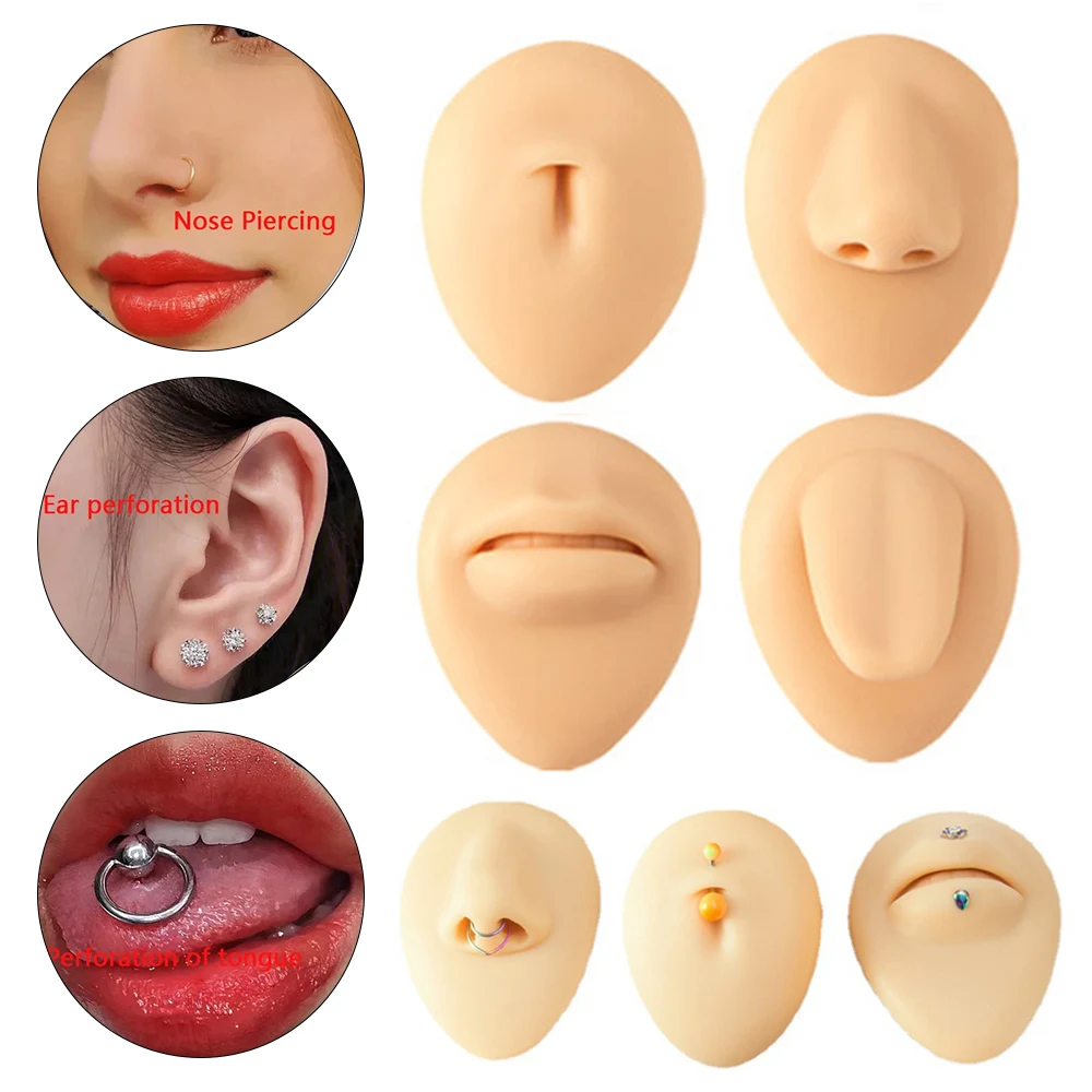 Practice Piercing Tools Silicone Simulation Face Model With Display Stand Human Mouth Nose Ear Tongue Model School Teaching Tool