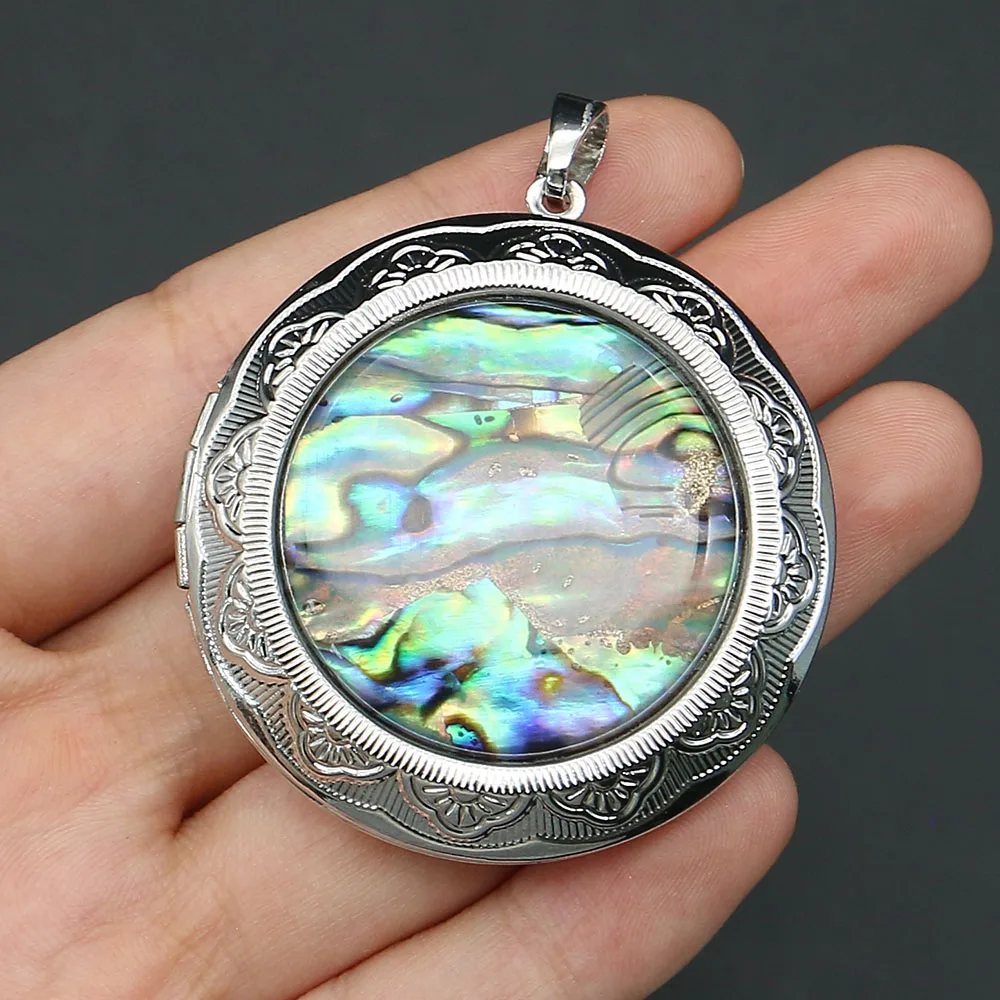 

Colorful Abalone Shell Polished Round Oval Silver-Plated Single-Hole Locket Pendant Photos Jewelry Necklace Earring Accessories