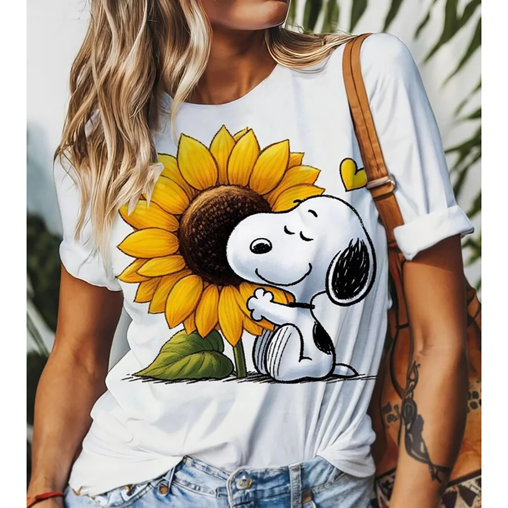 MINISO Snoopy 3D Print Women's T-Shirt Summer Fashion O-neck Loose Short Sleeve 2025 Fashion Streetwear Tops Women Clothing #5