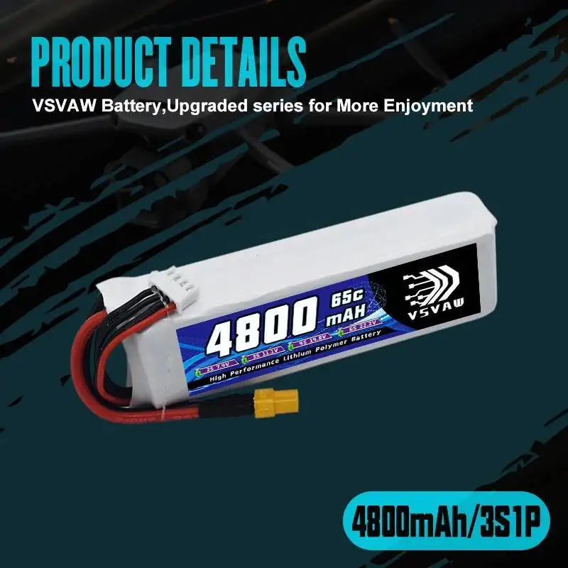 VSVAW 3S Lipo batterie pour Drone FPV 11.1V 65C 4800mAh prise EC5 pour voiture RC quadrirotor bateau avion RC modèle UAV pièces RC
