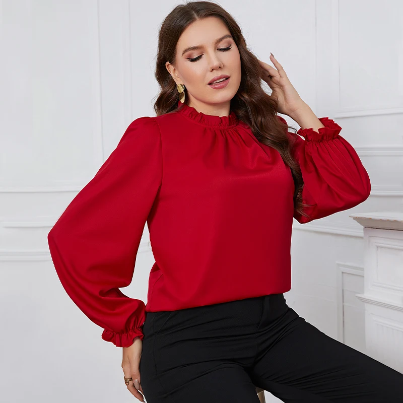 Della Mel Plus Size Women Clothing Solid Blouses Tops Spring Autumn Long Sleeve Casual Elegant Office Ladies Big Size Blouse