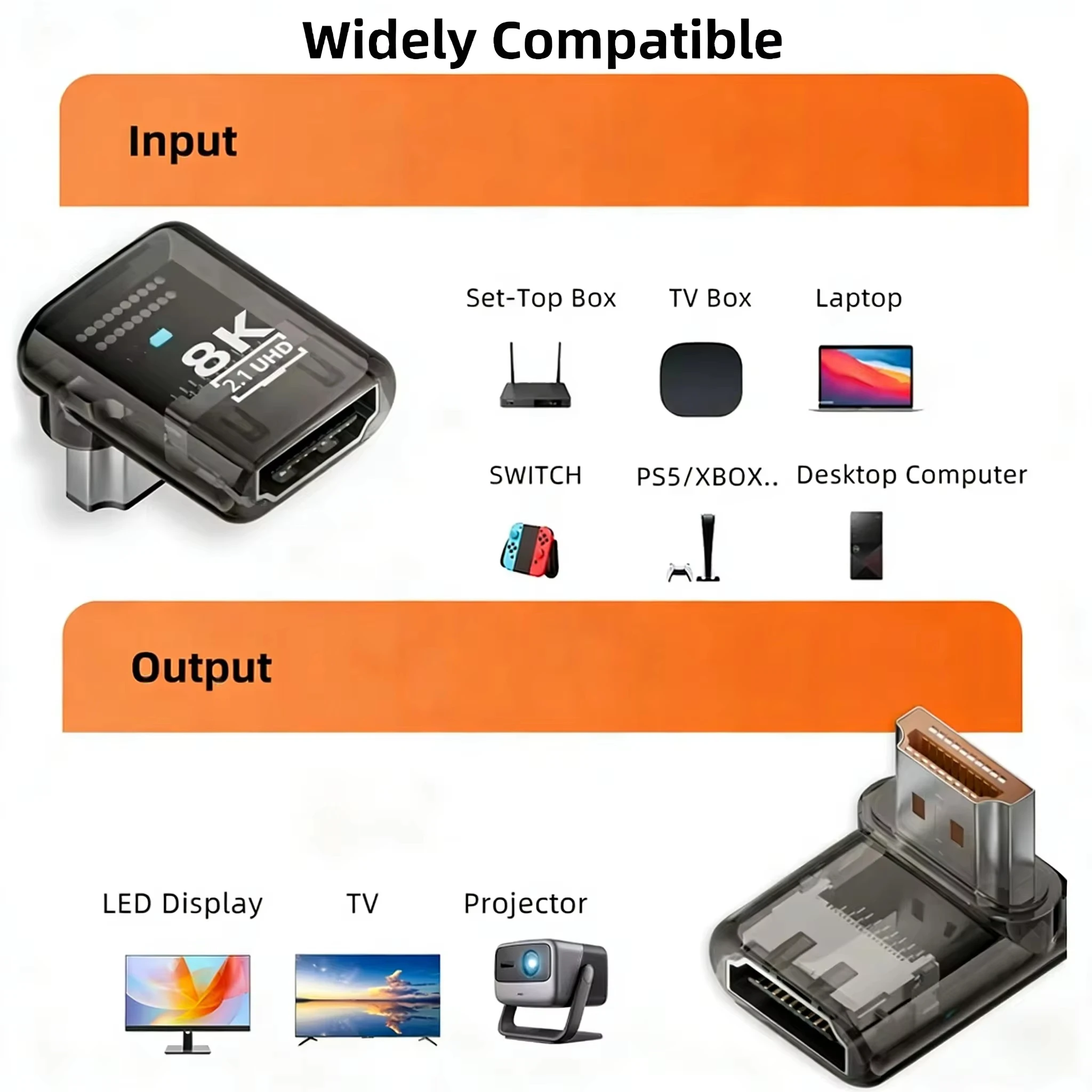 1-2PCS 90 Degree HDMI-compatible 2.1 Adapter 8K@60Hz Male to Female Connector HDMI-compatible Extender for HDTV PS4 PS5 Laptop
