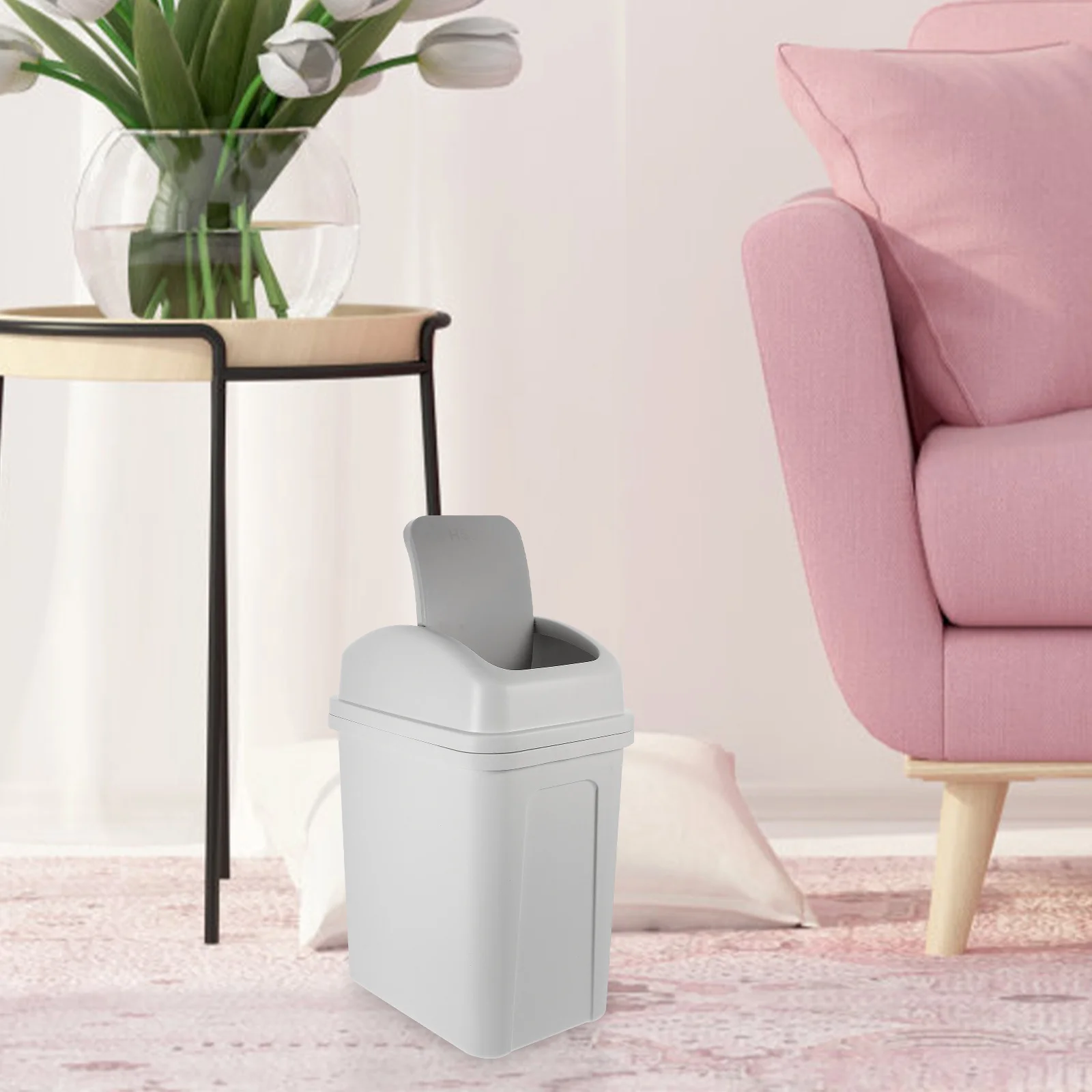 

Large Swing Lid Garbage Can Household Trash Bin Thick Plastic Waste Bin Kitchen Bathroom Nursery Trash Can