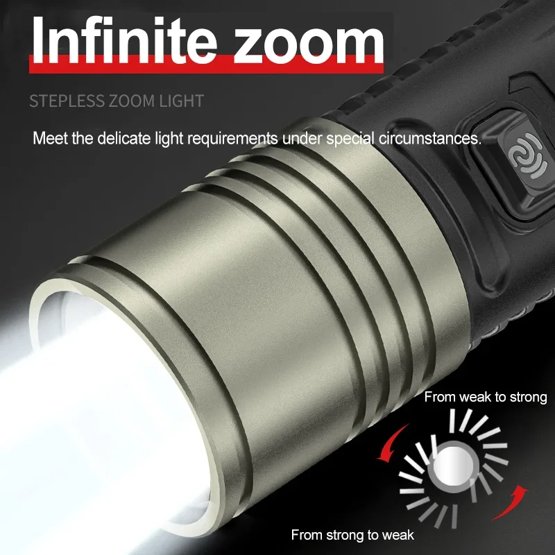 P360/White Laser Flashlight Super Bright LED Light 26650 Type-C Rechargeable Torch 1000LM with Power Indicator Output Interface