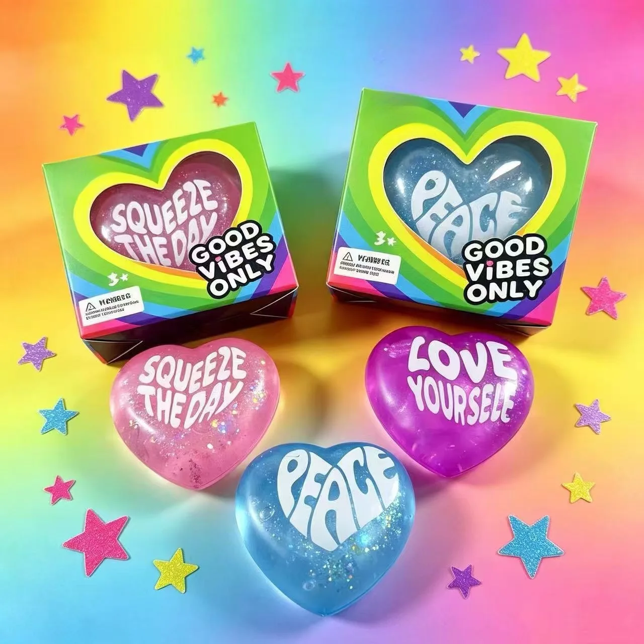 Maltose Glitter Heart-Shaped Squishy Stress Relief Toy, Slow Rebound, Shiny Soft Little Heart