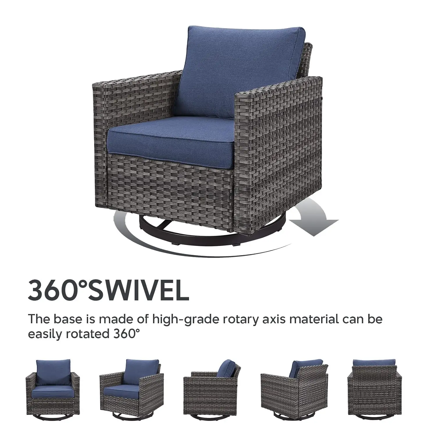 Outdoor Swivel Rocker Chair 3pc Wicker Patio Set With Side Table 360° Glider For Balcony Deck Poolside Grey, Customized