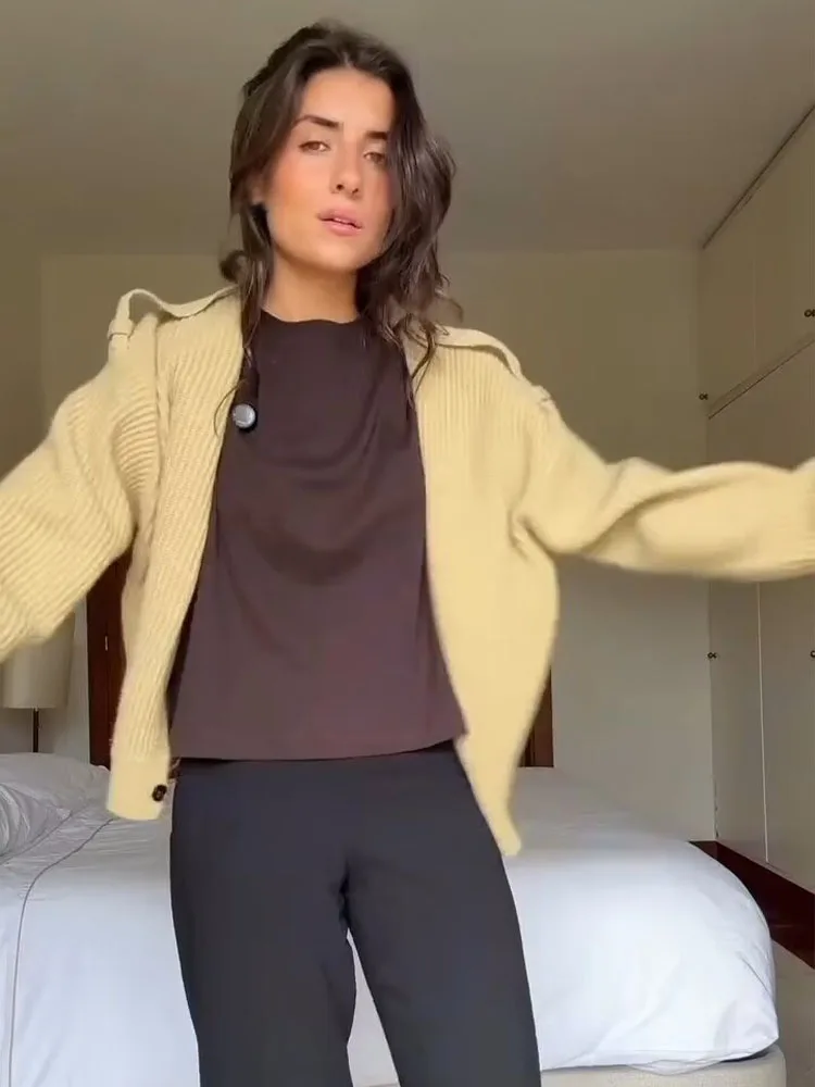 

HH весенние новые модные женские свитера, однотонные однобортные кардиганы с высоким воротником и длинными рукавами, женские повседневные вязаные топы