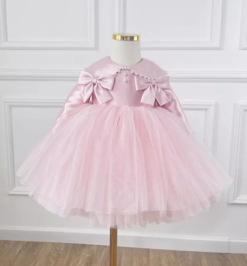 

12M 18M 24M Baby Girl Princess Dress Soft Lining Infant Birthday Outfits Toddler Girl Flower Bow Evening Party Tutu Gown