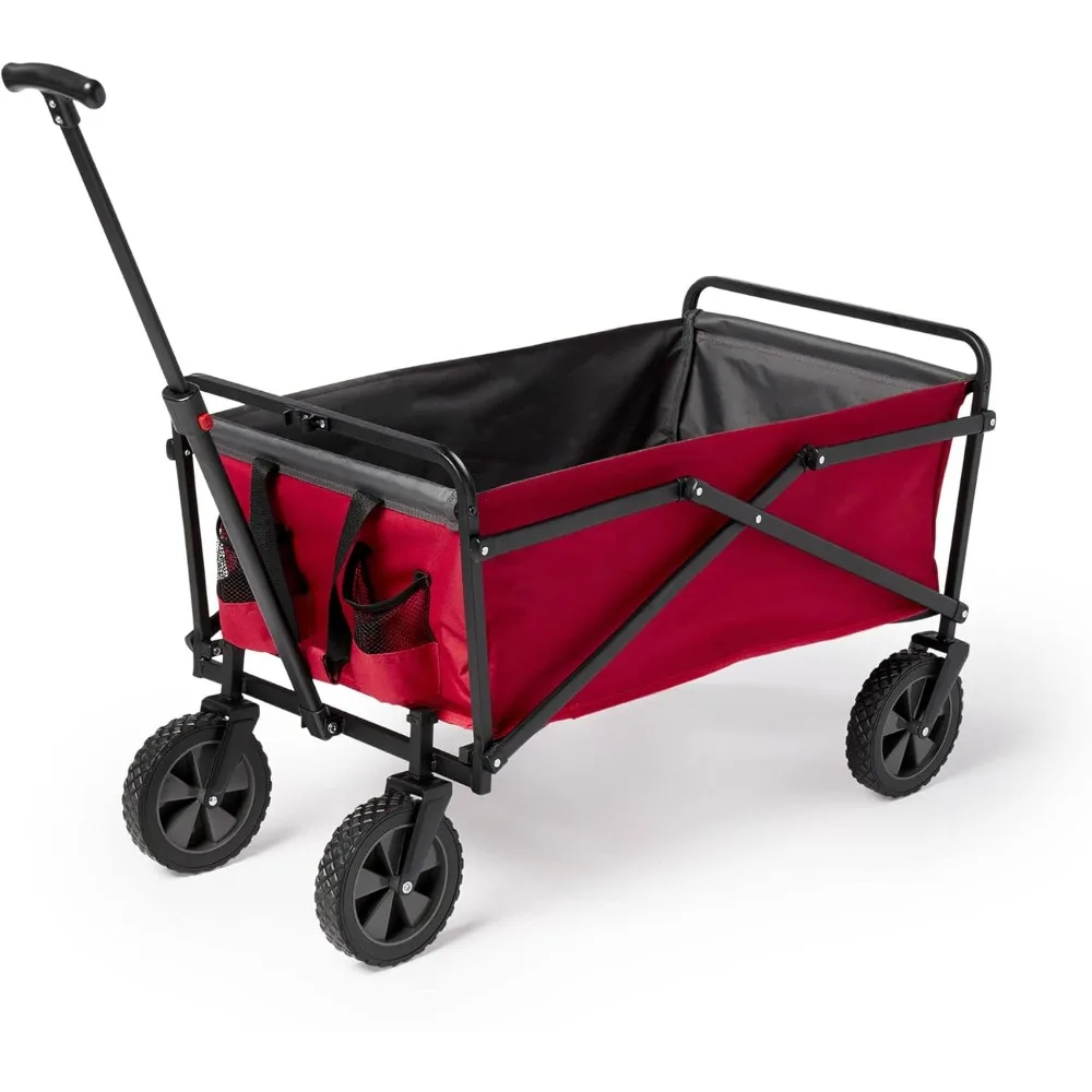

Seina Heavy Duty Steel Compact Collapsible Folding Outdoor Portable Utility Cart Wagon with All Terrain Rubber Wheels and 150 Po