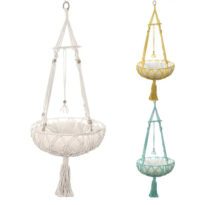 

Handwoven Cat Swing Bed Safety Cat Shelves with Sturdy Top O-Ring for Bedroom Macrame Cat Sleeping Hammock pet simulation Beds