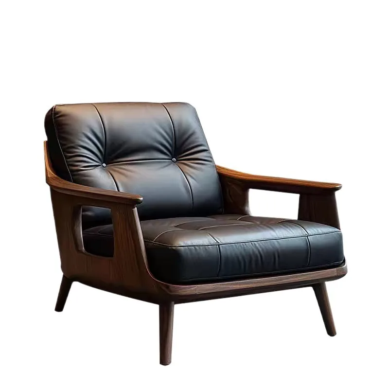 

Chinese single sofa chair leisure living room balcony black walnut